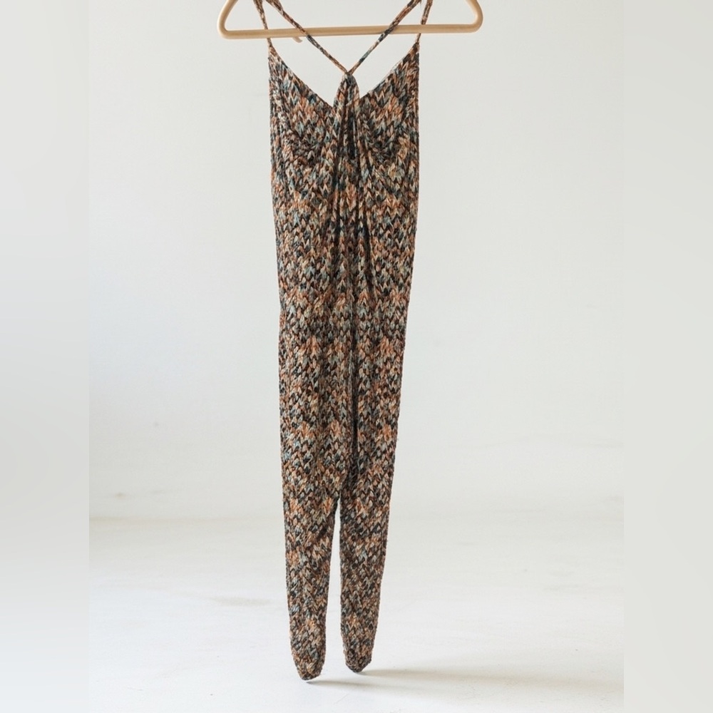 Veronica M Brown Multi-Print Knit Spaghetti-Strap Jumpsuit